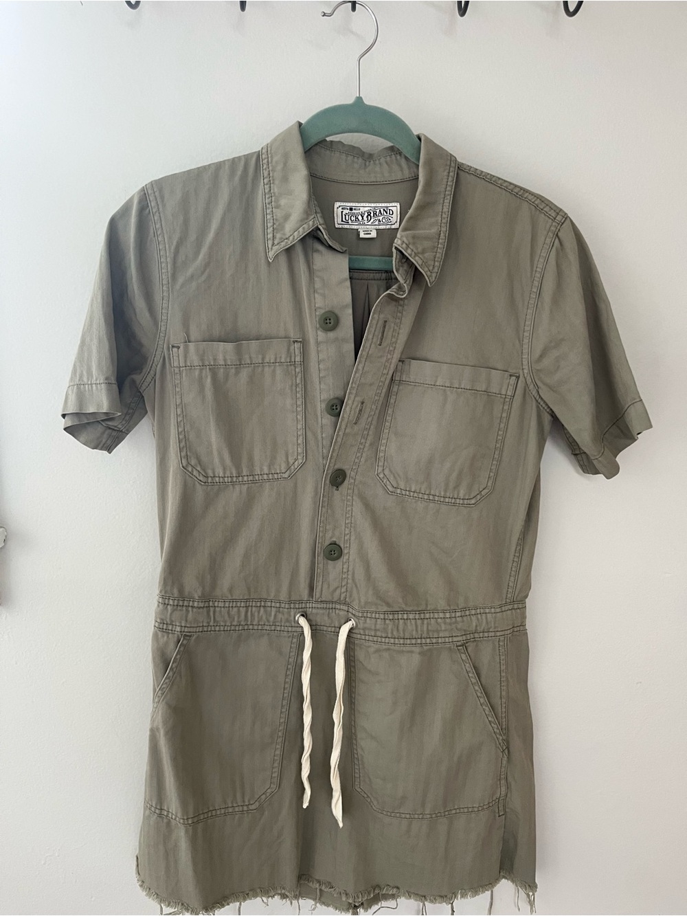 Lucky Brand Woman’s Olive Green Short-Sleeve Button Utility Shirt Dress